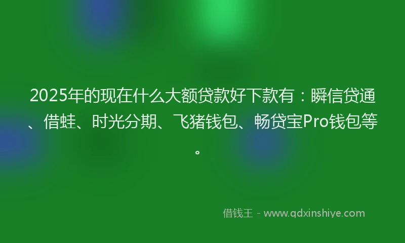 2025年的现在什么大额贷款好下款有：瞬信贷通、借蛙、时光分期、飞猪钱包、畅贷宝Pro钱包等。