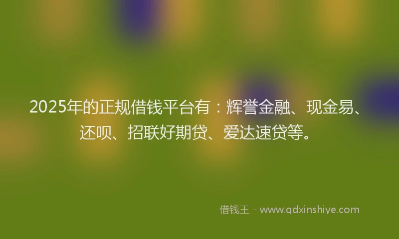 2025年的正规借钱平台有：辉誉金融、现金易、还呗、招联好期贷、爱达速贷等。