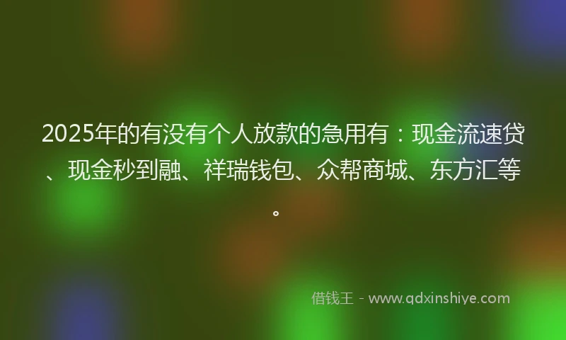 2025年的有没有个人放款的急用有：现金流速贷、现金秒到融、祥瑞钱包、众帮商城、东方汇等。