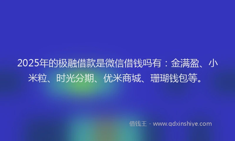 2025年的极融借款是微信借钱吗有：金满盈、小米粒、时光分期、优米商城、珊瑚钱包等。