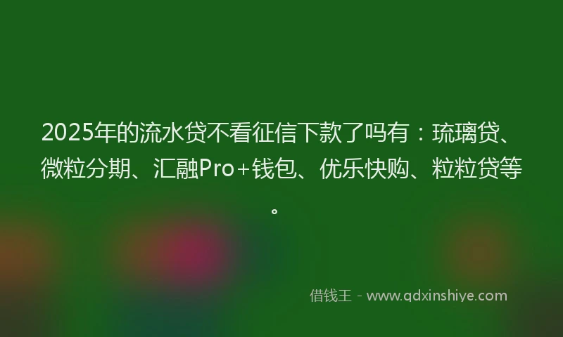 2025年的流水贷不看征信下款了吗有：琉璃贷、微粒分期、汇融Pro+钱包、优乐快购、粒粒贷等。