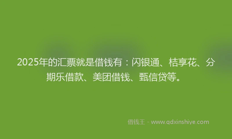 2025年的汇票就是借钱有：闪银通、桔享花、分期乐借款、美团借钱、甄信贷等。