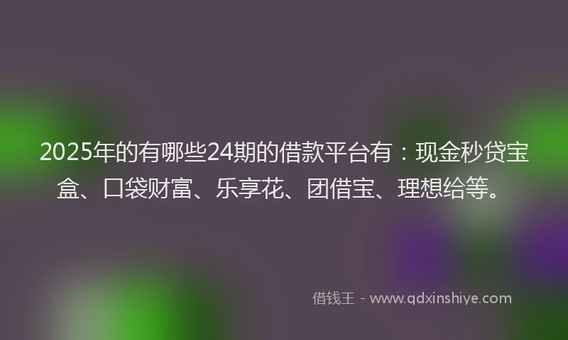 2025年的有哪些24期的借款平台有：现金秒贷宝盒、口袋财富、乐享花、团借宝、理想给等。