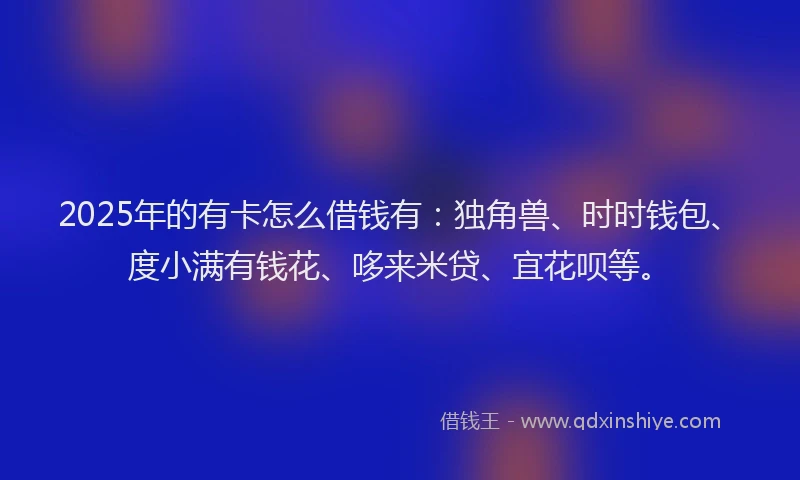 2025年的有卡怎么借钱有：独角兽、时时钱包、度小满有钱花、哆来米贷、宜花呗等。