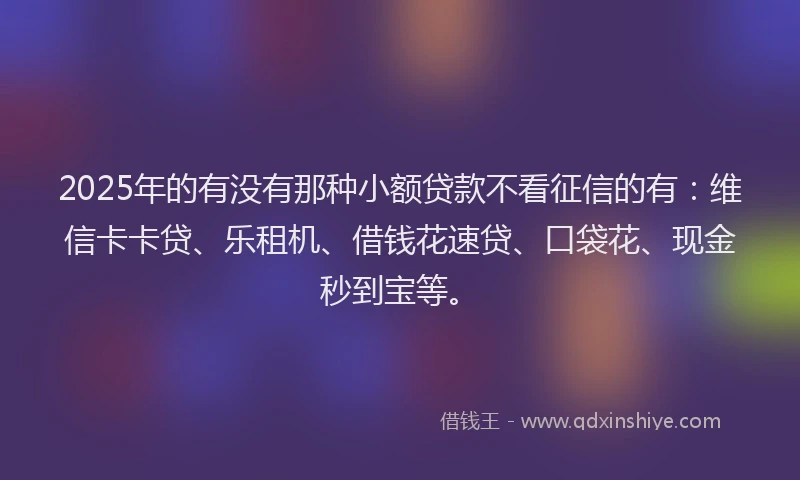 2025年的有没有那种小额贷款不看征信的有：维信卡卡贷、乐租机、借钱花速贷、口袋花、现金秒到宝等。