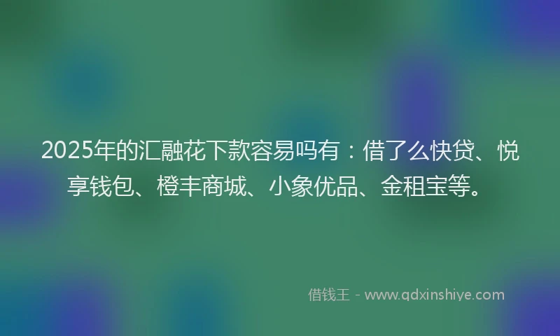 2025年的汇融花下款容易吗有：借了么快贷、悦享钱包、橙丰商城、小象优品、金租宝等。