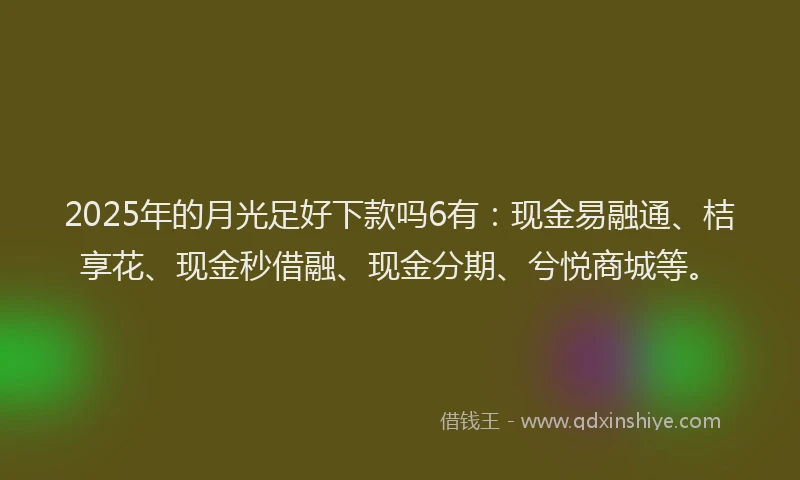 2025年的月光足好下款吗6有：现金易融通、桔享花、现金秒借融、现金分期、兮悦商城等。