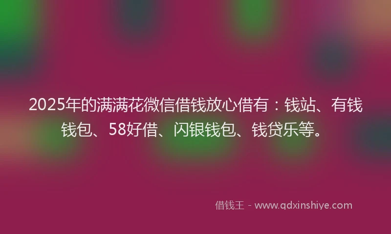 2025年的满满花微信借钱放心借有：钱站、有钱钱包、58好借、闪银钱包、钱贷乐等。