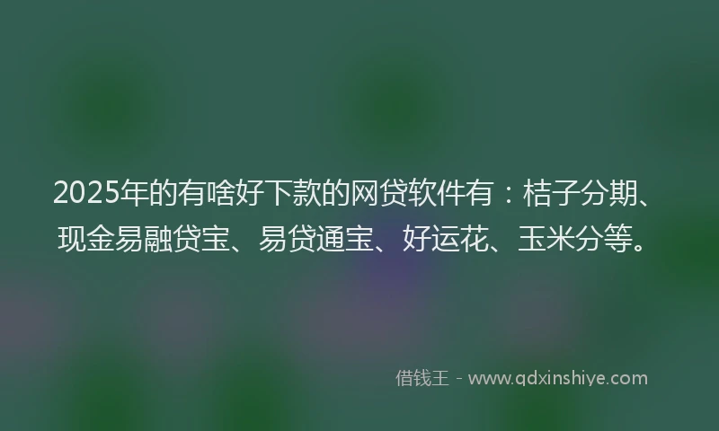 2025年的有啥好下款的网贷软件有：桔子分期、现金易融贷宝、易贷通宝、好运花、玉米分等。