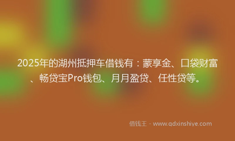 2025年的湖州抵押车借钱有：蒙享金、口袋财富、畅贷宝Pro钱包、月月盈贷、任性贷等。