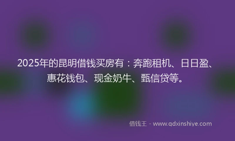 2025年的昆明借钱买房有：奔跑租机、日日盈、惠花钱包、现金奶牛、甄信贷等。