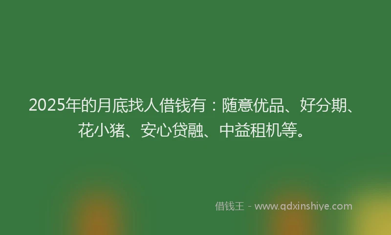 2025年的月底找人借钱有：随意优品、好分期、花小猪、安心贷融、中益租机等。