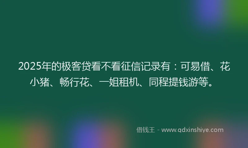 2025年的极客贷看不看征信记录有：可易借、花小猪、畅行花、一姐租机、同程提钱游等。