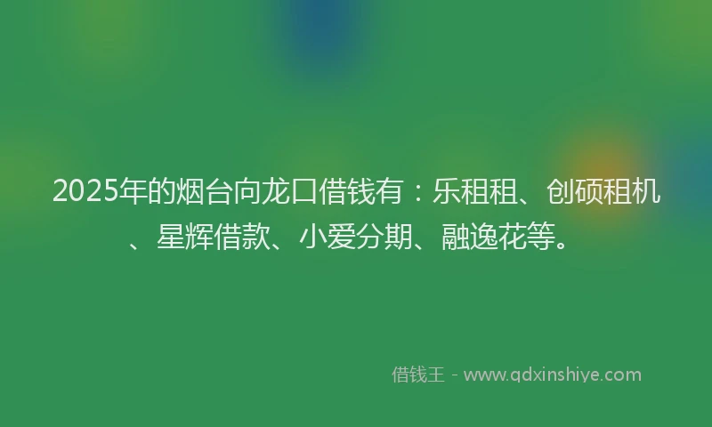 2025年的烟台向龙口借钱有：乐租租、创硕租机、星辉借款、小爱分期、融逸花等。
