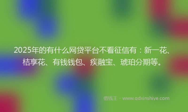 2025年的有什么网贷平台不看征信有：新一花、桔享花、有钱钱包、疾融宝、琥珀分期等。