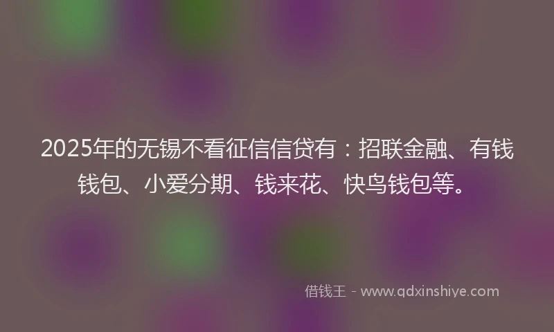 2025年的无锡不看征信信贷有：招联金融、有钱钱包、小爱分期、钱来花、快鸟钱包等。
