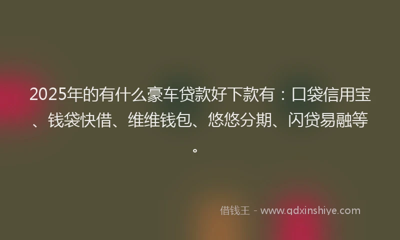 2025年的有什么豪车贷款好下款有：口袋信用宝、钱袋快借、维维钱包、悠悠分期、闪贷易融等。