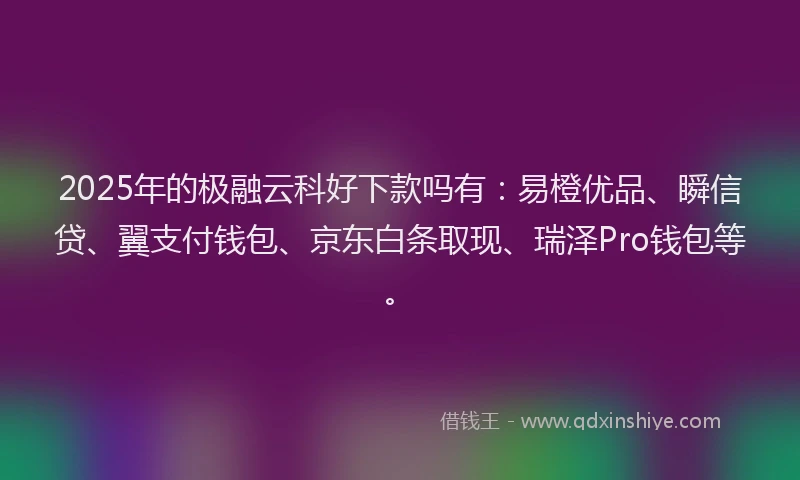 2025年的极融云科好下款吗有：易橙优品、瞬信贷、翼支付钱包、京东白条取现、瑞泽Pro钱包等。