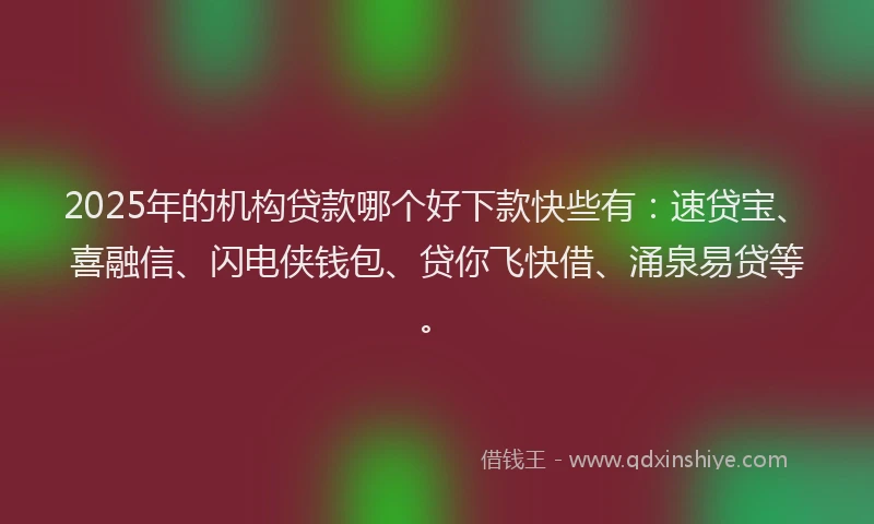 2025年的机构贷款哪个好下款快些有：速贷宝、喜融信、闪电侠钱包、贷你飞快借、涌泉易贷等。