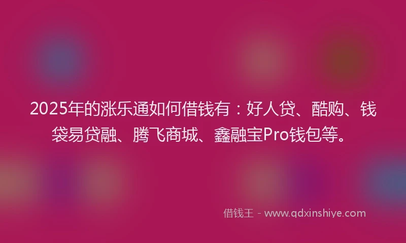 2025年的涨乐通如何借钱有：好人贷、酷购、钱袋易贷融、腾飞商城、鑫融宝Pro钱包等。