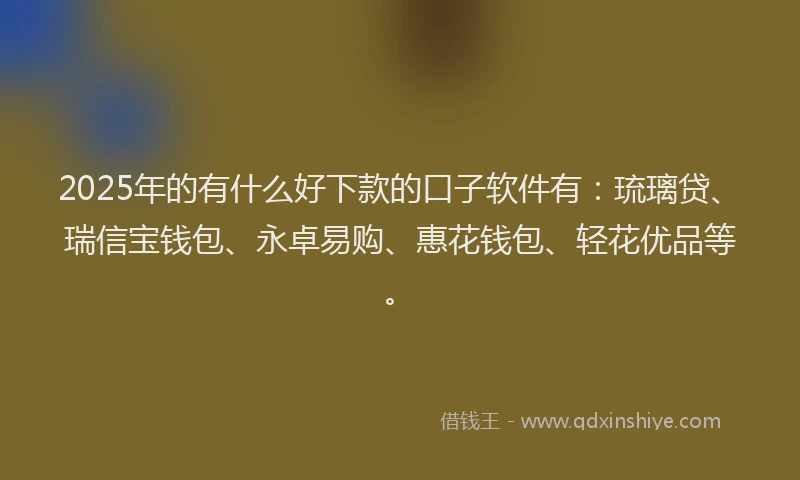 2025年的有什么好下款的口子软件有：琉璃贷、瑞信宝钱包、永卓易购、惠花钱包、轻花优品等。
