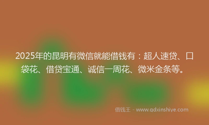 2025年的昆明有微信就能借钱有：超人速贷、口袋花、借贷宝通、诚信一周花、微米金条等。