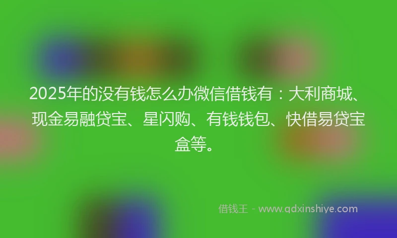 2025年的没有钱怎么办微信借钱有：大利商城、现金易融贷宝、星闪购、有钱钱包、快借易贷宝盒等。