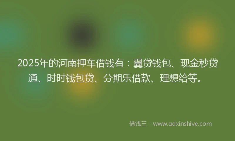 2025年的河南押车借钱有：翼贷钱包、现金秒贷通、时时钱包贷、分期乐借款、理想给等。
