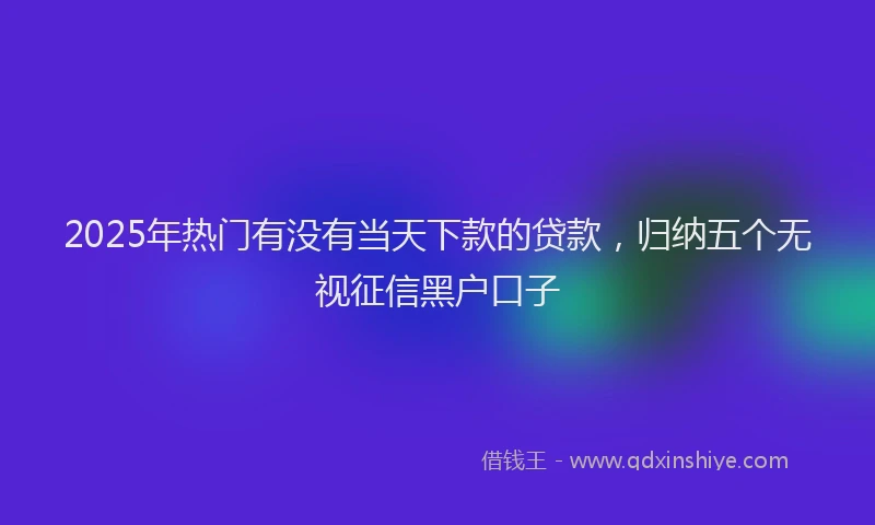 2025年热门有没有当天下款的贷款，归纳五个无视征信黑户口子