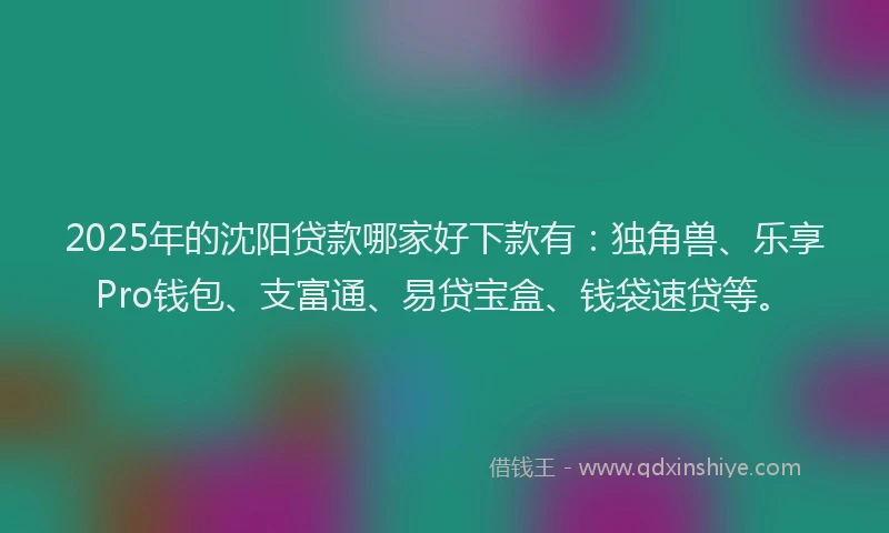 2025年的沈阳贷款哪家好下款有：独角兽、乐享Pro钱包、支富通、易贷宝盒、钱袋速贷等。