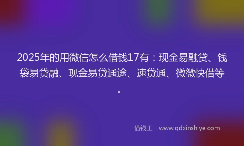 2025年的用微信怎么借钱17有：现金易融贷、钱袋易贷融、现金易贷通途、速贷通、微微快借等。