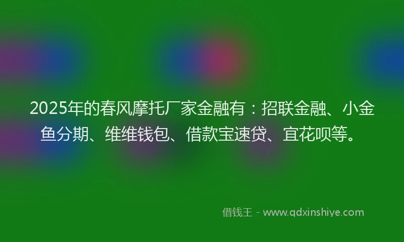 2025年的春风摩托厂家金融有：招联金融、小金鱼分期、维维钱包、借款宝速贷、宜花呗等。