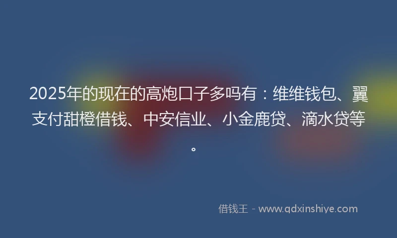 2025年的现在的高炮口子多吗有：维维钱包、翼支付甜橙借钱、中安信业、小金鹿贷、滴水贷等。