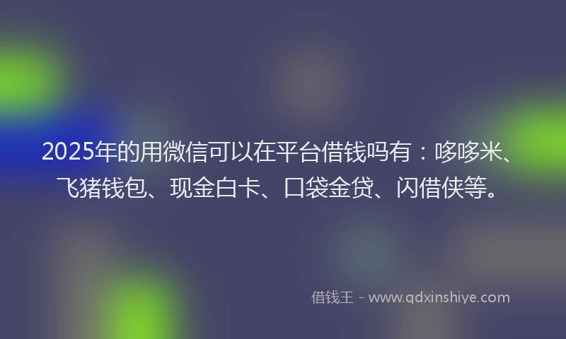 2025年的用微信可以在平台借钱吗有：哆哆米、飞猪钱包、现金白卡、口袋金贷、闪借侠等。