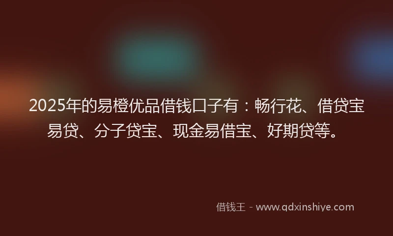 2025年的易橙优品借钱口子有：畅行花、借贷宝易贷、分子贷宝、现金易借宝、好期贷等。