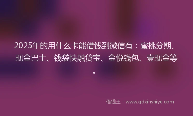 2025年的用什么卡能借钱到微信有：蜜桃分期、现金巴士、钱袋快融贷宝、金悦钱包、壹现金等。