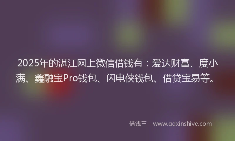 2025年的湛江网上微信借钱有：爱达财富、度小满、鑫融宝Pro钱包、闪电侠钱包、借贷宝易等。