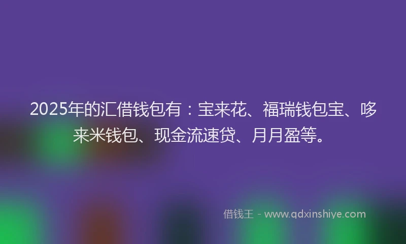 2025年的汇借钱包有：宝来花、福瑞钱包宝、哆来米钱包、现金流速贷、月月盈等。