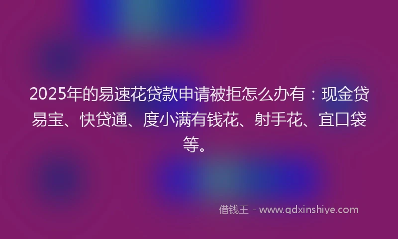 2025年的易速花贷款申请被拒怎么办有：现金贷易宝、快贷通、度小满有钱花、射手花、宜口袋等。