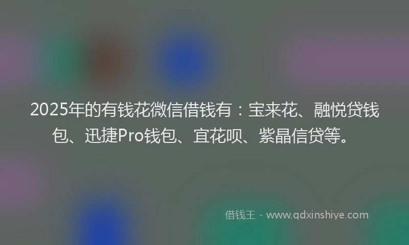 2025年的有钱花微信借钱有：宝来花、融悦贷钱包、迅捷Pro钱包、宜花呗、紫晶信贷等。