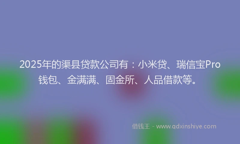 2025年的渠县贷款公司有：小米贷、瑞信宝Pro钱包、金满满、固金所、人品借款等。