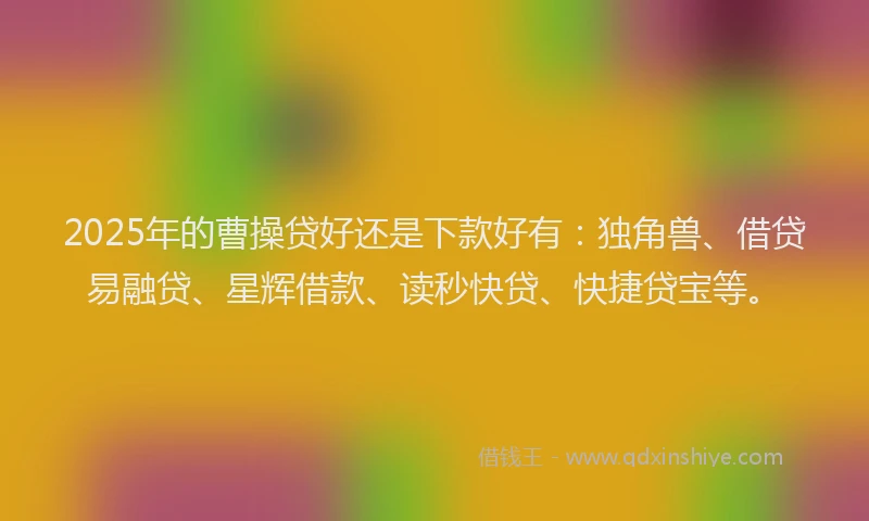 2025年的曹操贷好还是下款好有：独角兽、借贷易融贷、星辉借款、读秒快贷、快捷贷宝等。