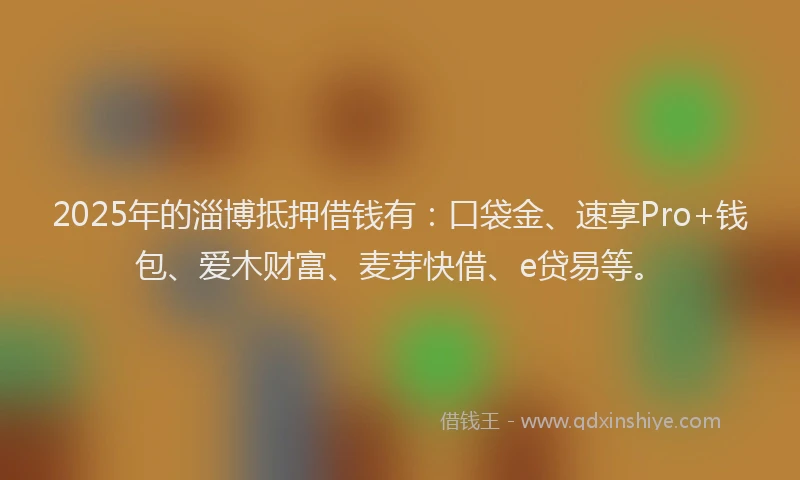 2025年的淄博抵押借钱有：口袋金、速享Pro+钱包、爱木财富、麦芽快借、e贷易等。