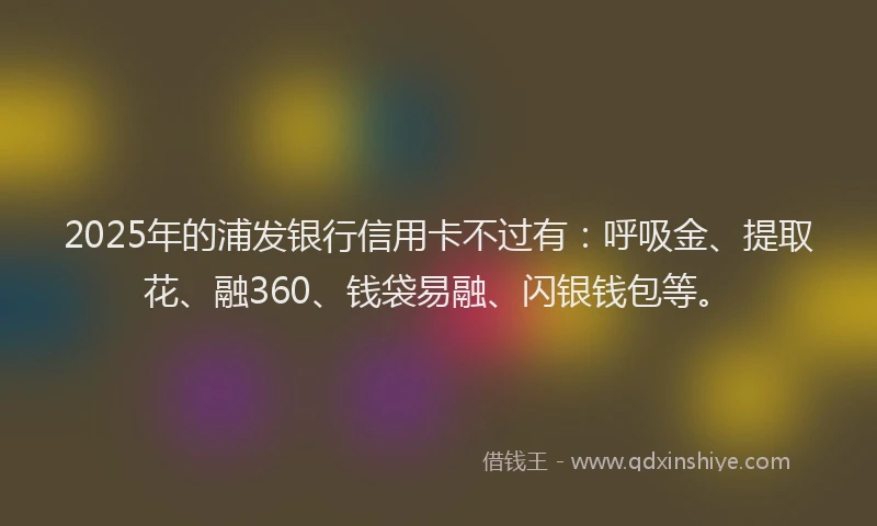 2025年的浦发银行信用卡不过有：呼吸金、提取花、融360、钱袋易融、闪银钱包等。