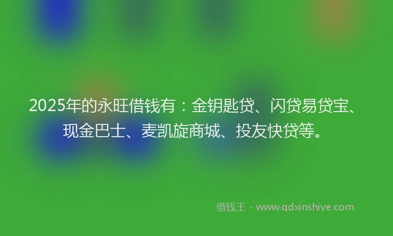 2025年的永旺借钱有：金钥匙贷、闪贷易贷宝、现金巴士、麦凯旋商城、投友快贷等。