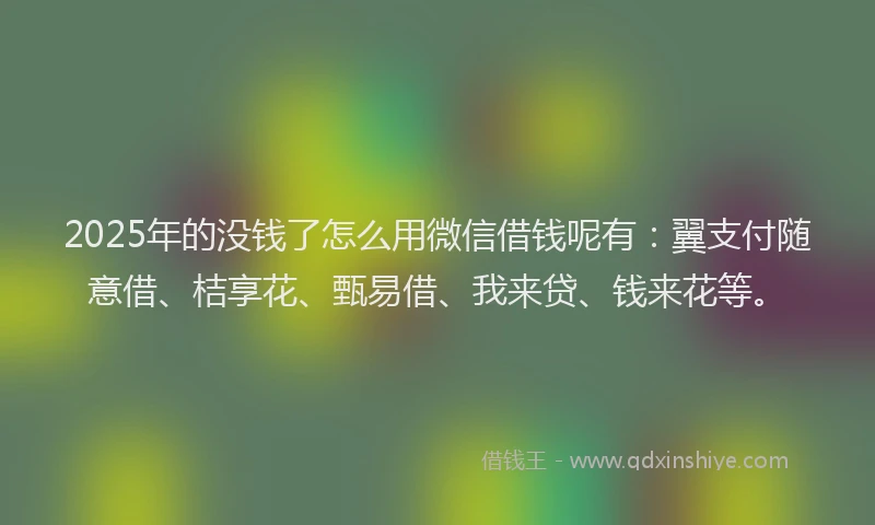 2025年的没钱了怎么用微信借钱呢有：翼支付随意借、桔享花、甄易借、我来贷、钱来花等。