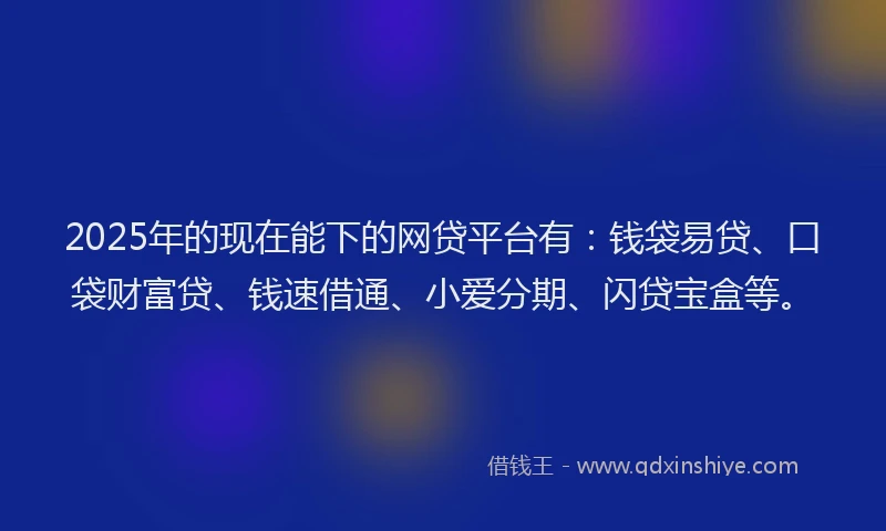 2025年的现在能下的网贷平台有：钱袋易贷、口袋财富贷、钱速借通、小爱分期、闪贷宝盒等。
