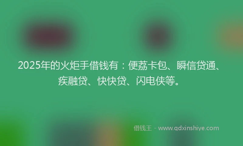 2025年的火炬手借钱有：便荔卡包、瞬信贷通、疾融贷、快快贷、闪电侠等。