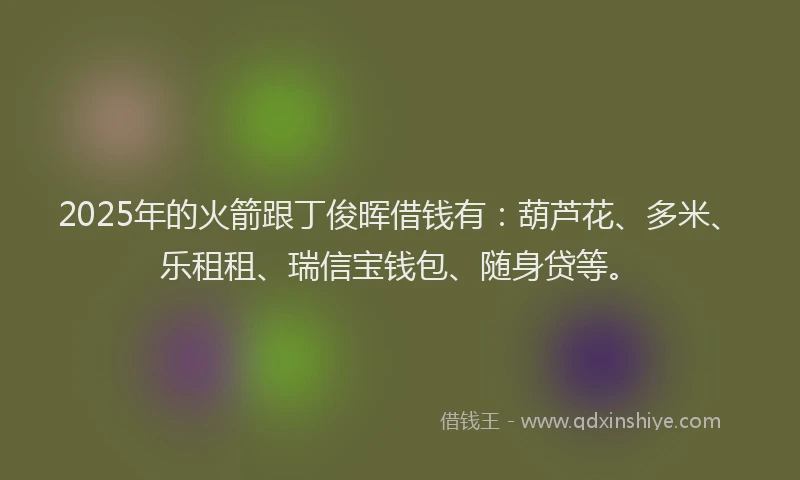2025年的火箭跟丁俊晖借钱有：葫芦花、多米、乐租租、瑞信宝钱包、随身贷等。