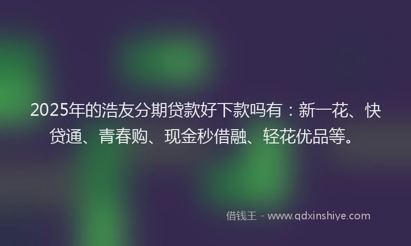 2025年的浩友分期贷款好下款吗有：新一花、快贷通、青春购、现金秒借融、轻花优品等。